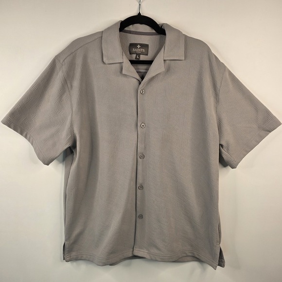 Saints Studio Men's Short Sleeve Shirt Sz L  Gray Textured Gray Button Up Resort - Picture 1 of 10